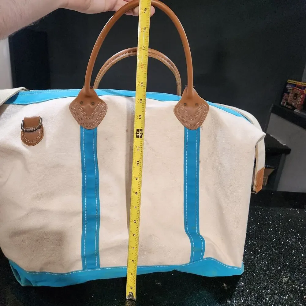VTG LL Bean Boat & Tote Leather Handles Canvas Weekender Duffle Zip Strap Bag XL
